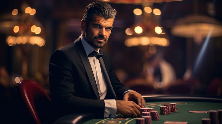 Live poker table on togel onlin showing dealer, player seats, and community cards